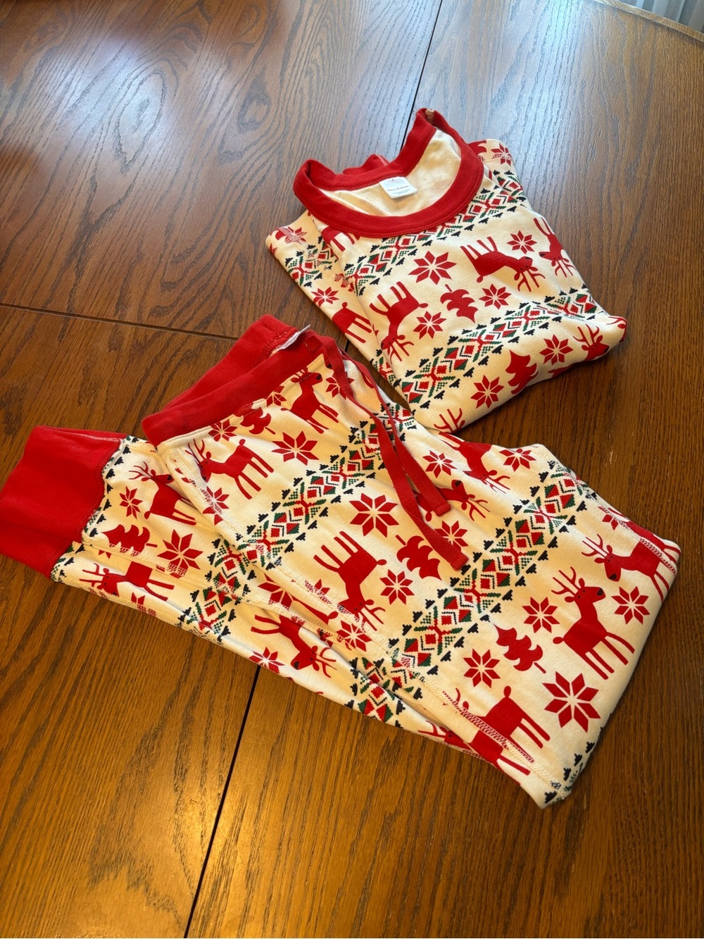 Hanna andersson womens 2 pc pajamas set dear deer red white holiday unisex